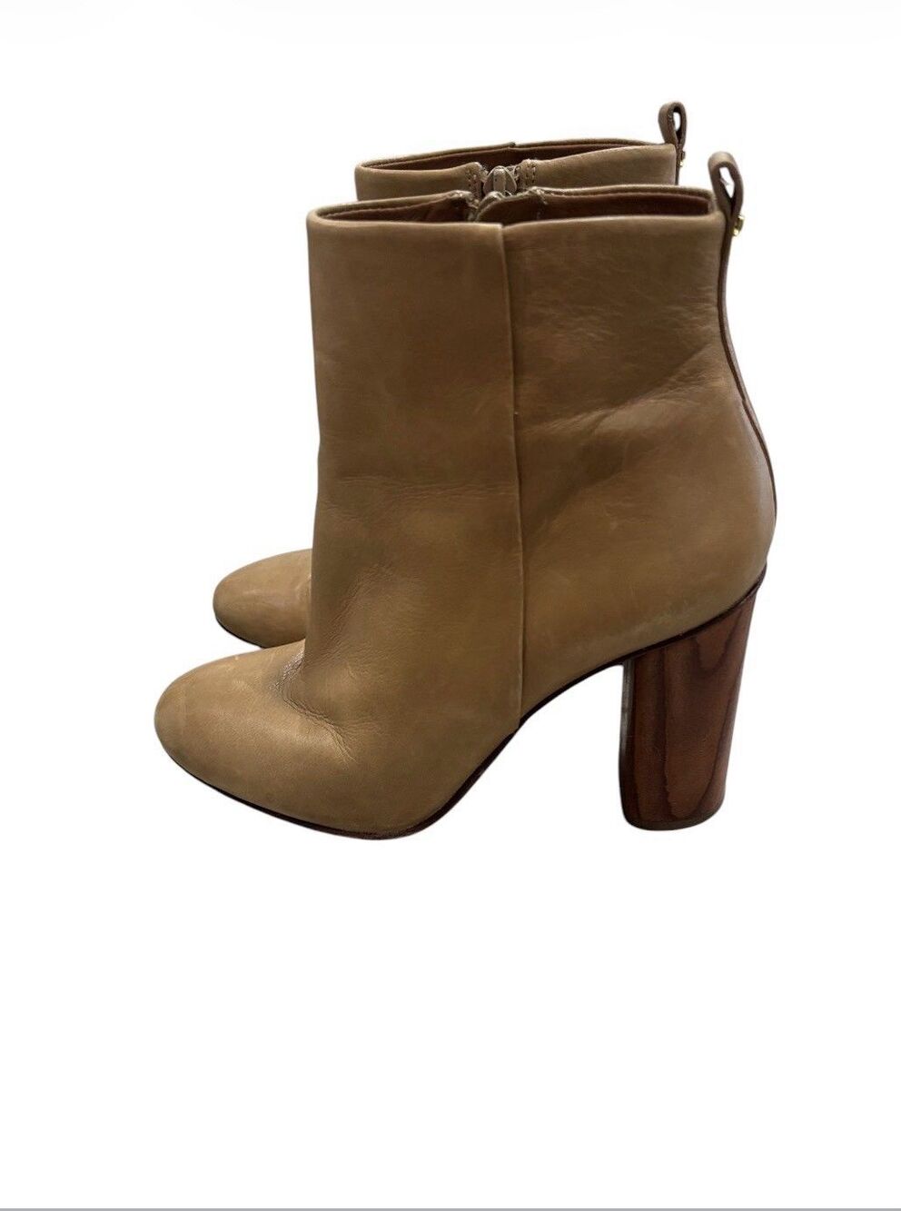 Womens 8 M Tory Burch Raya Ankle Boots Brown Leather Booties Gold Logo